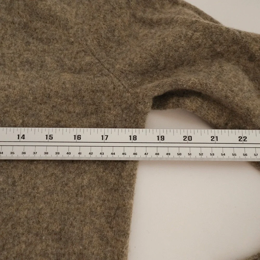 VTG Eddie Bauer Sweater Mens L 100% Lambswool Shawl Collar Academia Tan Heather